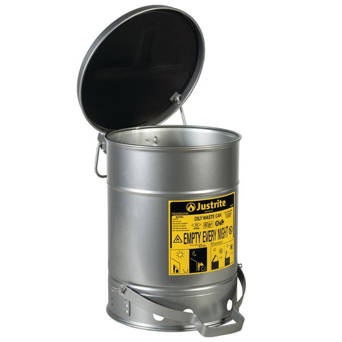 6 Gallon, Oily Waste Can, Hands-Free Self-Closing Cover, SoundGard™, Silver - 09104