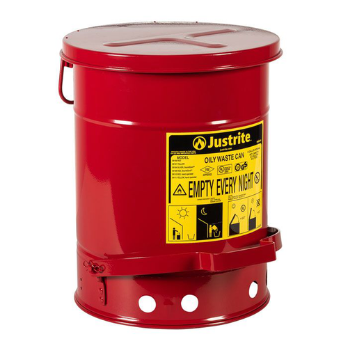 6 Gallon, Oily Waste Can, Hands-Free Self-Closing Cover, SoundGard™, Red - 09108