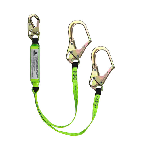 SafeWaze PRO 4' Energy Absorbing Lanyard: Dual Leg, Rebar Hook