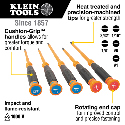 Insulated Precision Screwdriver, #1 Phillips, 4-Inch Shank