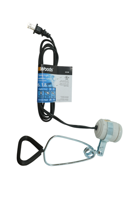 WOODS 250W Clamp Light w/o Reflector, 18/2 6' SJTW 12/BX