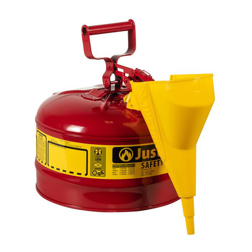2.5 Gallon Steel Safety Can for Flammables, Type I, Funnel, Flame Arrester, Red - 7125110