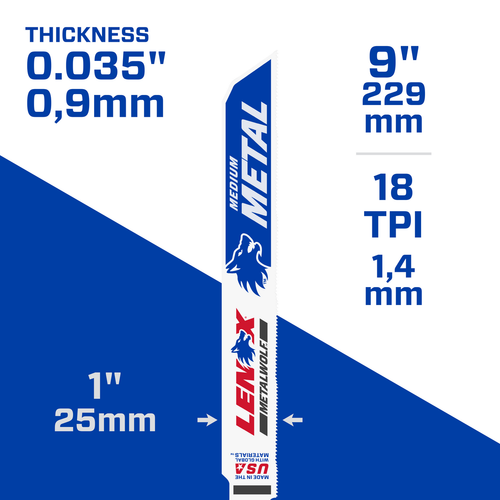 LENOX Recip Lazer 225 X 25 X 1.1Mm (9" X 1" X 0.042") 18TPi (2/Pk)