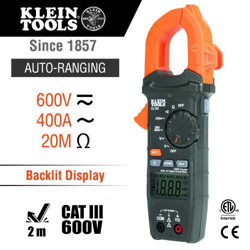 Klein Digital Clamp Meter, AC Auto-Ranging 400 Amp
