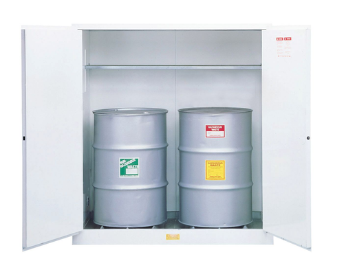 110 Gallon, 2 Drum Vertical, 1 Shelf, 2 Doors, Manual Close, Flammable Waste Cabinet, Sure-Grip® EX, White - 8991053