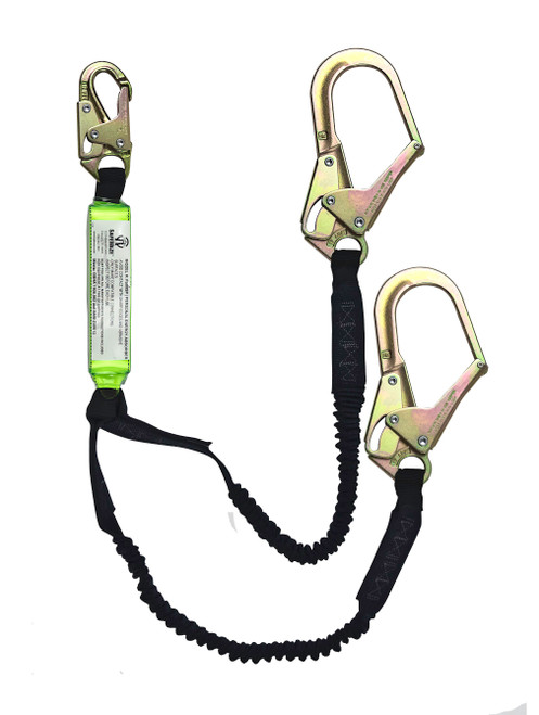SafeWaze PRO 6' Stretch Energy Absorbing Lanyard: Dual Leg, Rebar Hook