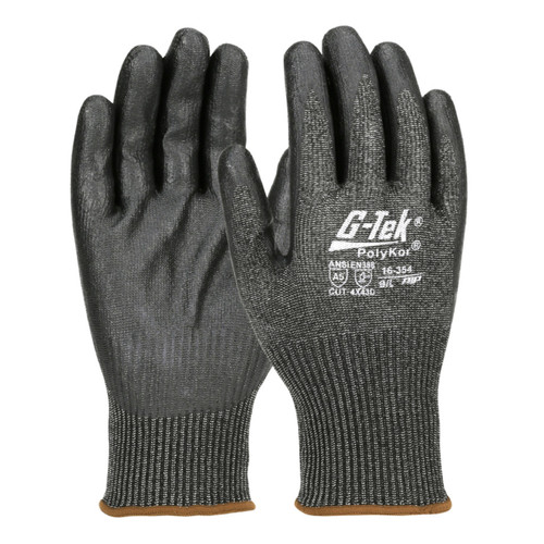 G-Tek® PolyKor® 16-354  Cut Resistant Gloves, Size L, Black, ANSI A5