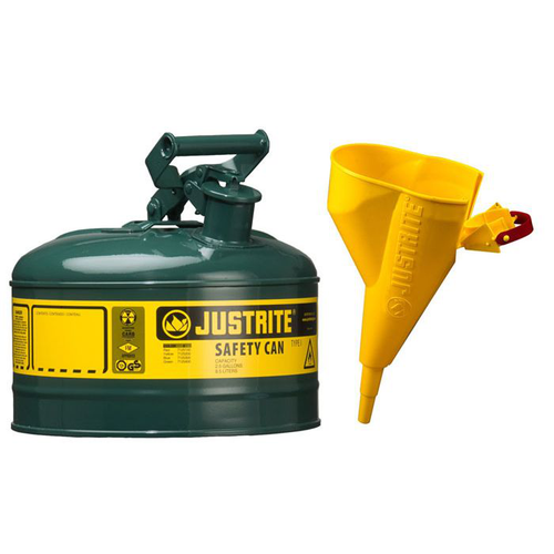 1 Gallon Steel Safety Can for Oil, Type I, Funnel, Flame Arrester, Green - 7110410