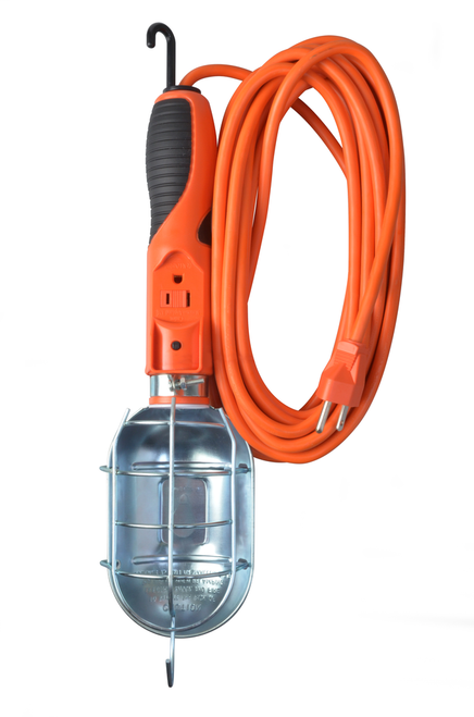 WOODS Medium Duty Trouble Light, 16/3, 25' SJTW, Metal Guard, w/Outlet 12/BX