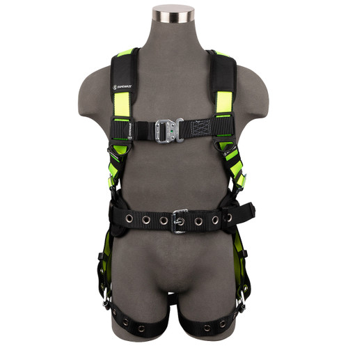 SafeWaze PRO Construction Harness: 1D, QC Chest, TB Legs, Fixed Waist Pad  (2X)