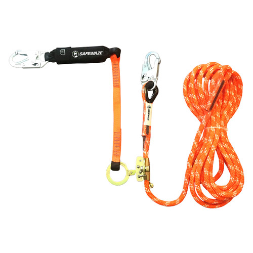 SafeWaze V-Line 60' Kernmantle Vertical Lifeline Assembly: Snap Hook, Rope Grab, EA Lanyard