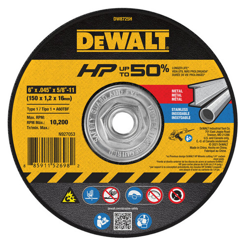 DEWALT 6" X .045" X 5/8"-11 Hp Aluminum Oxide Cutoff Wheel