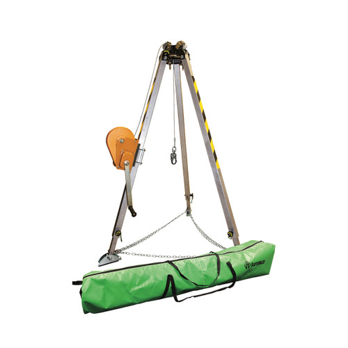 SafeWaze 7' Adjustable Tripod Kit, 65' Material Winch, Storage Bag