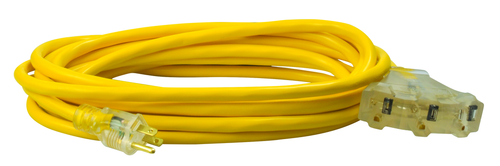 Southwire 25ft SJTW 12/3 Three-Way Power Block W/ Lighted End  (Yellow) 12/BX