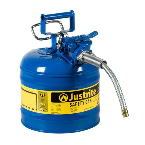2 Gallon, 5/8" Metal Hose, Steel Safety Can for Kerosene, Type II, AccuFlow™, Blue - 7220320
