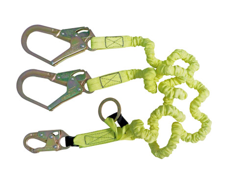 SafeWaze PRO 6' Stretch Internal Energy Absorbing Lanyard: Dual Leg, O-ring, Rebar Hooks