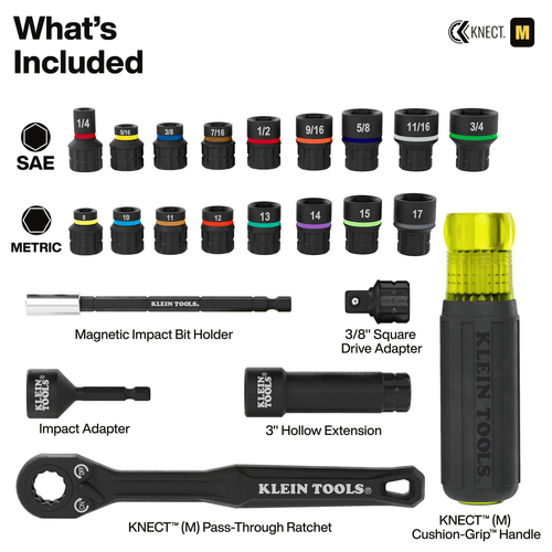 KNECT™ Essential Pass Through Impact Socket Set, SAE, Metric, 28-Piece