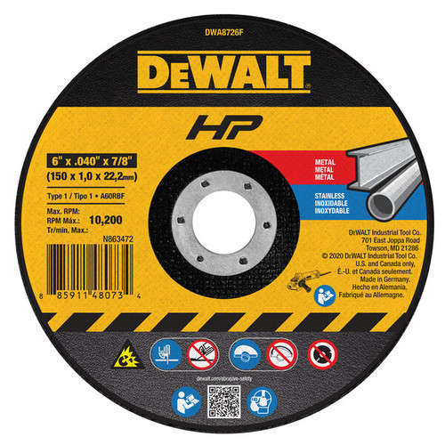 DEWALT 4" x .045" x 5/8" Metal and Stainless Cutting  (P/N DWA8726F)