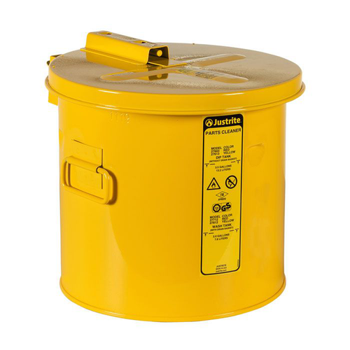3.5 Gallon Dip Tank for Cleaning Parts, Manual Cover With Fusible Link, Steel, Yellow - 27613