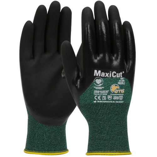 MaxiCut® Oil 44-305  Cut Resistant Gloves, Size M, Green, ANSI A2