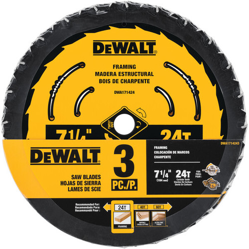 DEWALT 7-1/4 In Carbide Circular Saw Blade 24 Tooth with 5/8 in Arbor (3 Pack)
