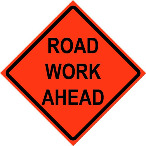 Cortina 48" x 48" SuperBright Reflective Roll-Up Sign with Lexan Pockets and Ribsets - Road Work Ahead