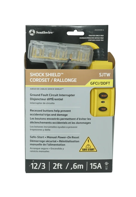 Southwire 2 ft 12/3 SJTW 15A Inline GFCI NEMA 5-15 P / TriSource 6/BX