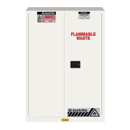 45 Gallon, 2 Shelves, 2 Doors, Self-Close, Flammable Waste Cabinet, Sure-Grip® EX, White - 8945253