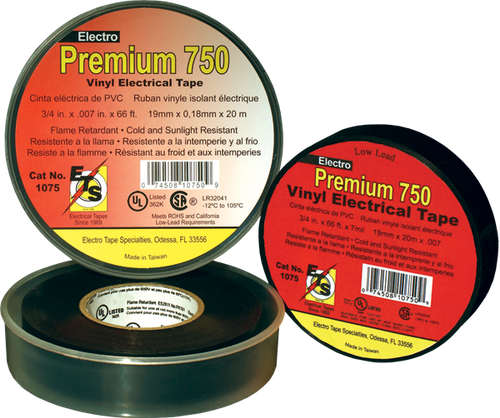 Electro-Tape 1" (25 mm)        x  66 ft 7mil Premium Black Vinyl Electrical Tape 48/CS