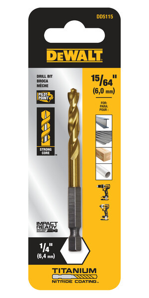 DEWALT Impact Ready Titanium Nitride Coated Drill Bit, 15/64"