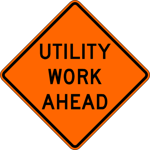 Cortina 48" x 48" SuperBright Reflective Roll-Up Sign with Lexan Pockets and Ribsets - Utility Work Ahead