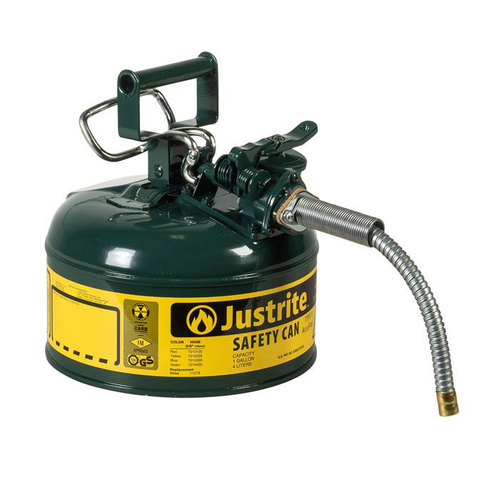 1 Gallon, 5/8" Metal Hose, Steel Safety Can for Oil, Type II, AccuFlow™, Green - 7210420