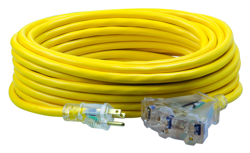 Southwire 50ft SJTW 12/3 Three-Way Power Block W/ Lighted End  (Yellow) 6/BX