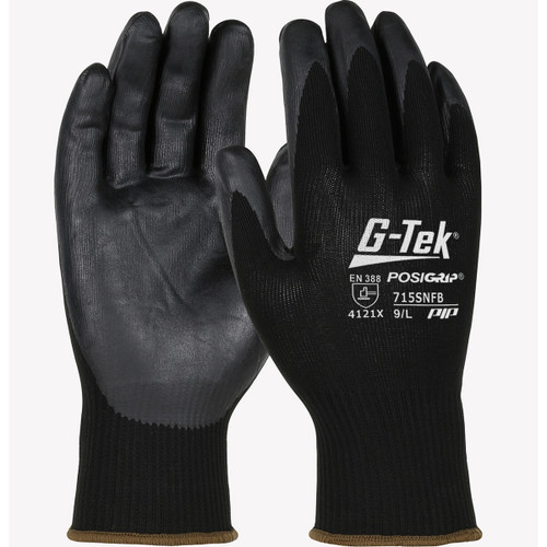 G-Tek® PosiGrip® 715SNFB  SeamlessGlove Coated, Size S, Black