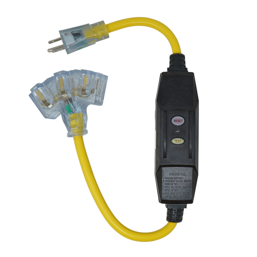 Southwire 2ft 12/3 Yellow Jacket Brand Right Angle 15A GFCI NEMA 5-15 LIT Tri-Source 6/BX