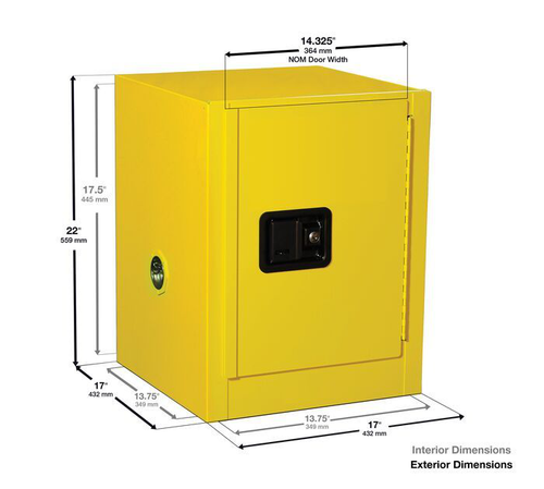 4 Gallon, 1 Shelf, 1 Door, Self Close, Corrosives/Acids Safety Cabinet, ChemCor® Countertop, Blue - 8904222