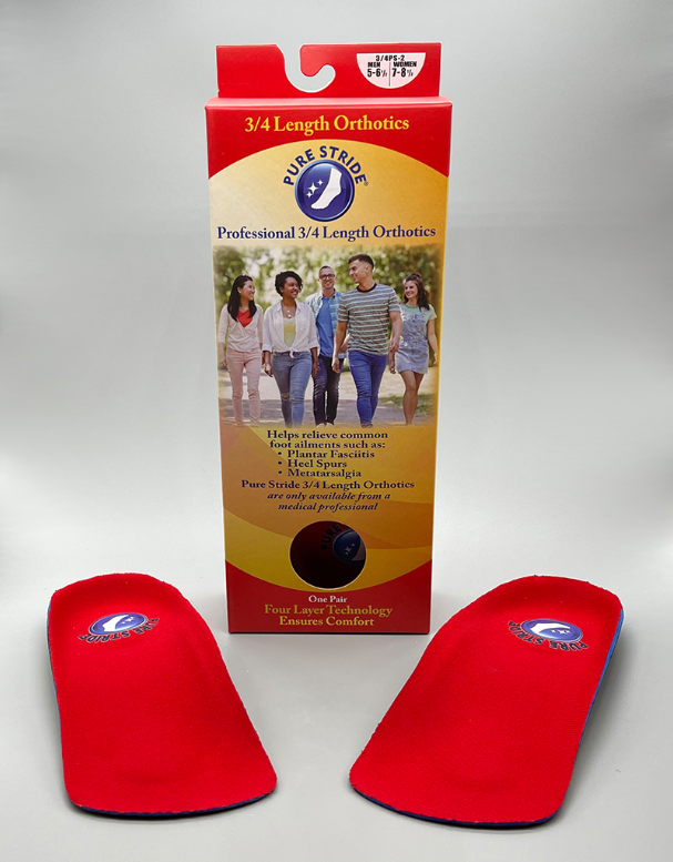 Pure Stride Professional 3/4 Length Orthotics – Arch Support Insoles with Cushioned Heel