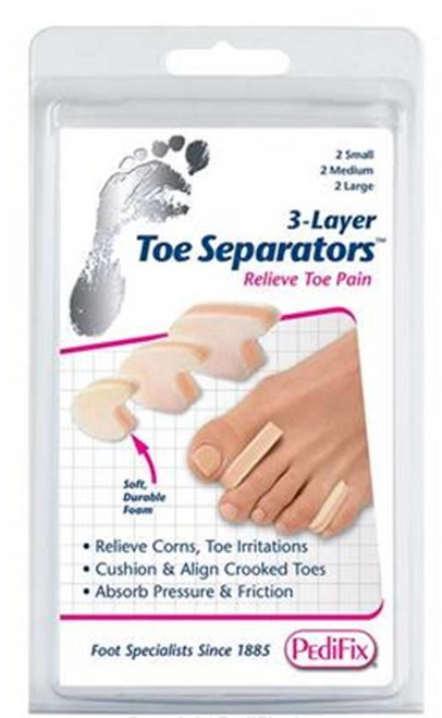 PediFix 3-Layer Toe Separators Variety Pack – 6 Count (2 Small, 2 Medium, 2 Large)
