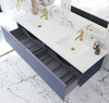 Vitri 72 - Nautical Blue Double Sink Cabinet + Matte White Viva Stone Solid Surface Double Sink Countertop