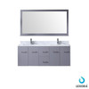Amelie 60" Dark Grey Double Vanity, White Carrara Marble Top, White Square Sinks And 60" Mirror