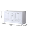 Dukes 60" White Double Vanity, No Top And 58" Mirror