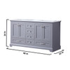 Dukes 60" Dark Grey Double Vanity, White Carrara Marble Top, White Square Sinks And 58" Mirror