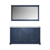 Dukes 60" Navy Blue Double Vanity, White Carrara Marble Top, White Square Sinks And 58" Mirror