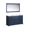 Dukes 60" Navy Blue Double Vanity, White Carrara Marble Top, White Square Sinks And 58" Mirror