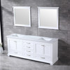 Dukes 80" White Double Vanity, White Carrara Marble Top, White Square Sinks And 30" Mirrors