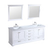 Dukes 80" White Double Vanity, White Carrara Marble Top, White Square Sinks And 30" Mirrors W/ Faucets