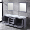 Dukes 80" Dark Grey Double Vanity, White Carrara Marble Top, White Square Sinks And 30" Mirrors