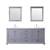 Dukes 80" Dark Grey Double Vanity, White Carrara Marble Top, White Square Sinks And 30" Mirrors W/ Faucets