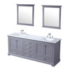 Dukes 80" Dark Grey Double Vanity, White Carrara Marble Top, White Square Sinks And 30" Mirrors W/ Faucets