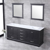 Dukes 80" Espresso Double Vanity, White Carrara Marble Top, White Square Sinks And 30" Mirrors